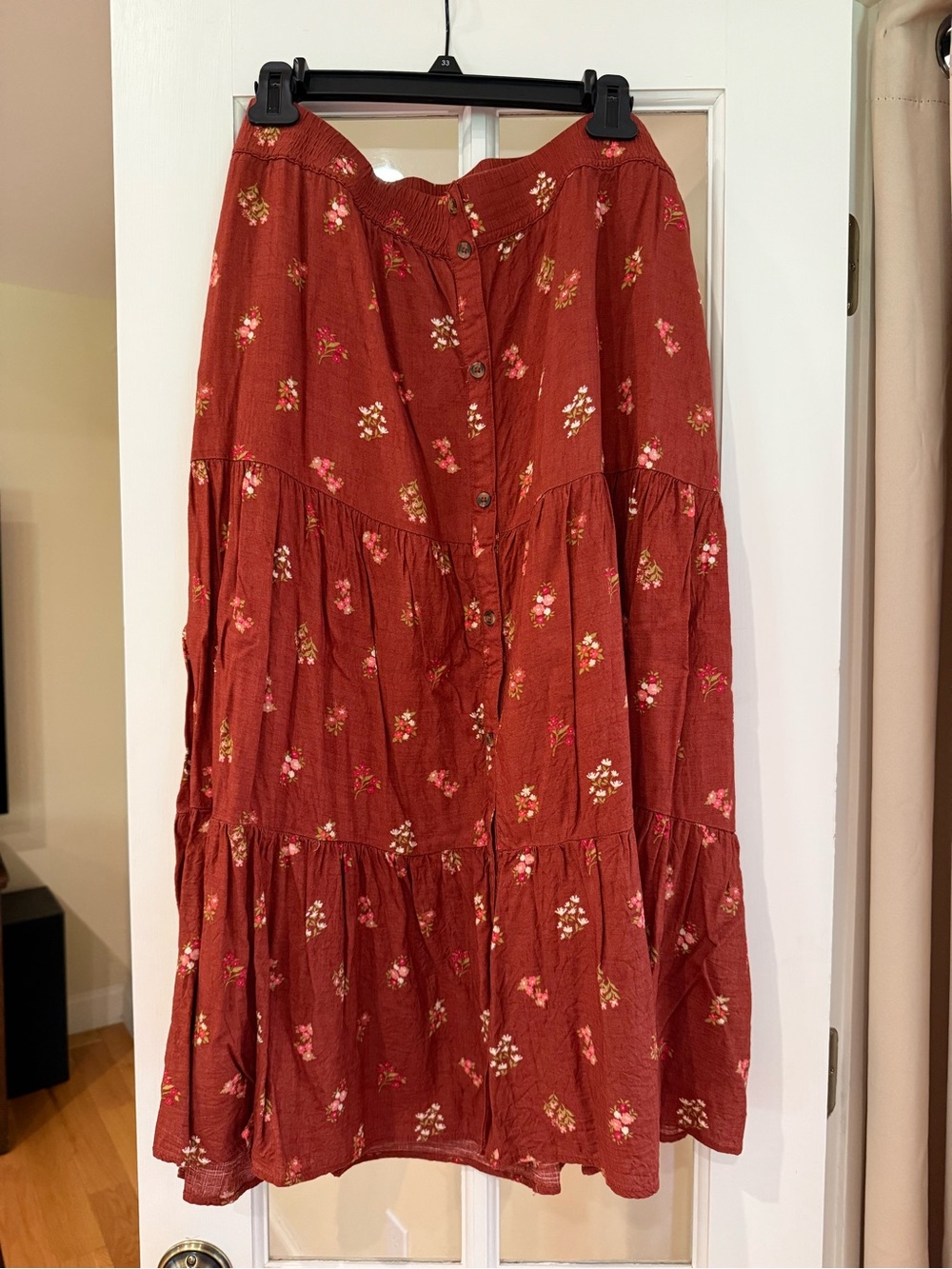 Sonoma Rust Red Floral Tiered Maxi Skirt